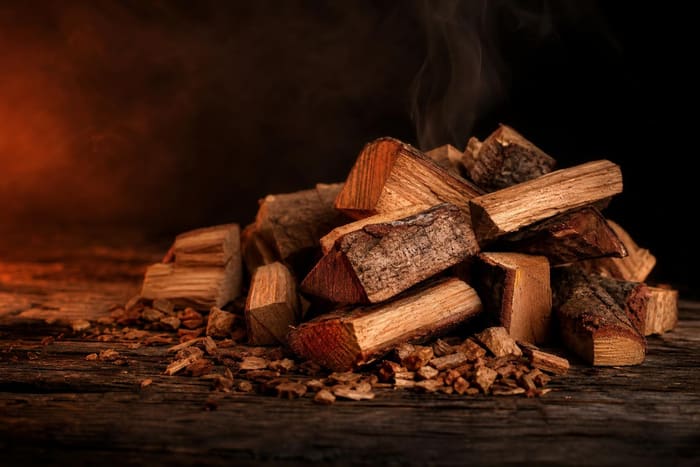 Applewood smoking chunks and split apple logs