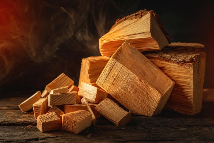 Maple wood smoking chunks and split logs